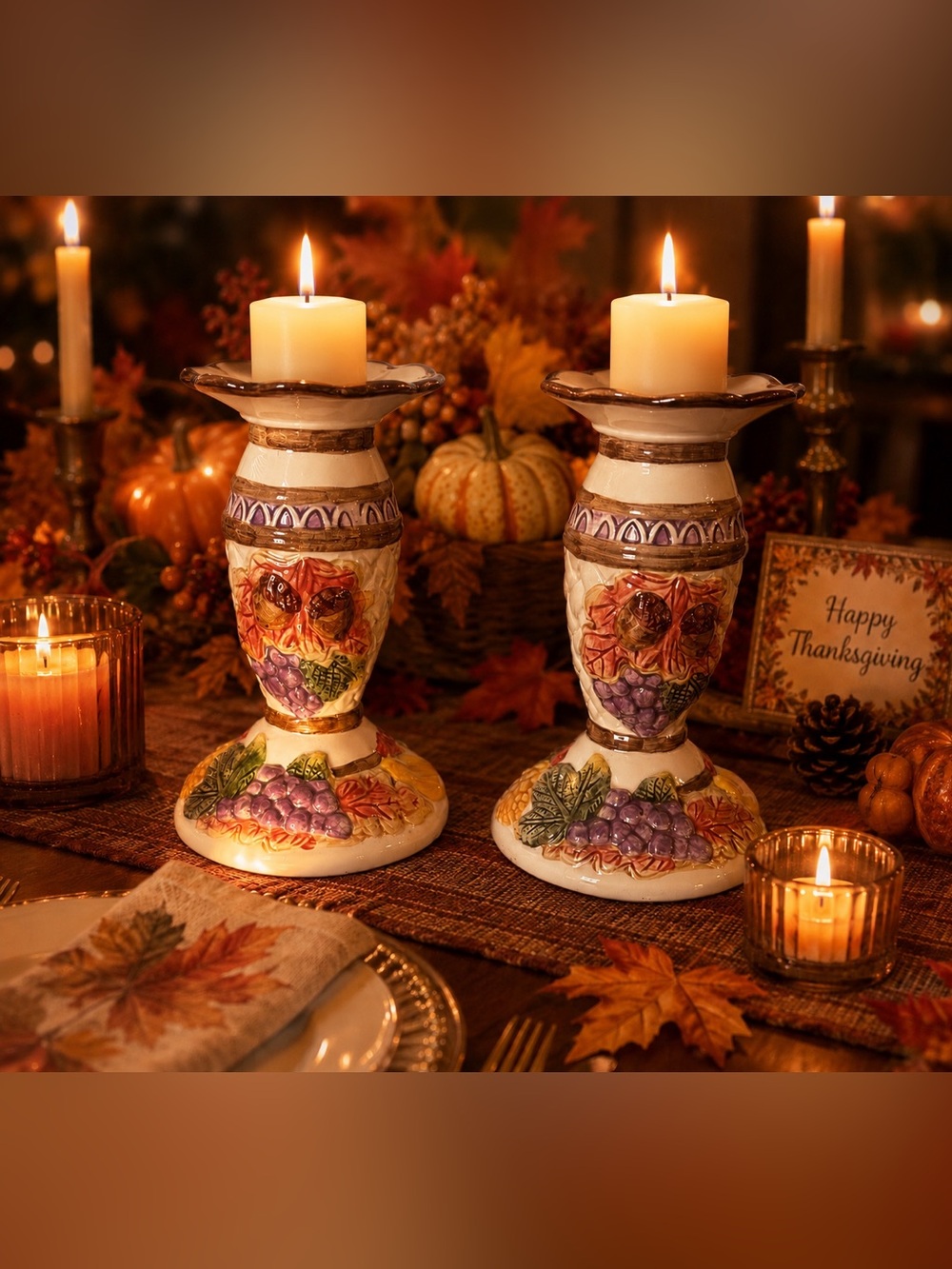 Vintage 1995 Fitz and Floyd Omnibus Fall Harvest candlesticks